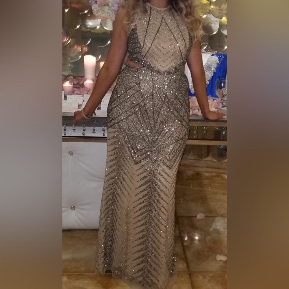 Beige and black sequin dress